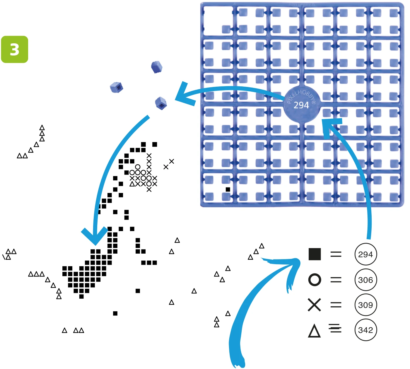 Pattern part showing how each symbol corresponds to a Pixel color number